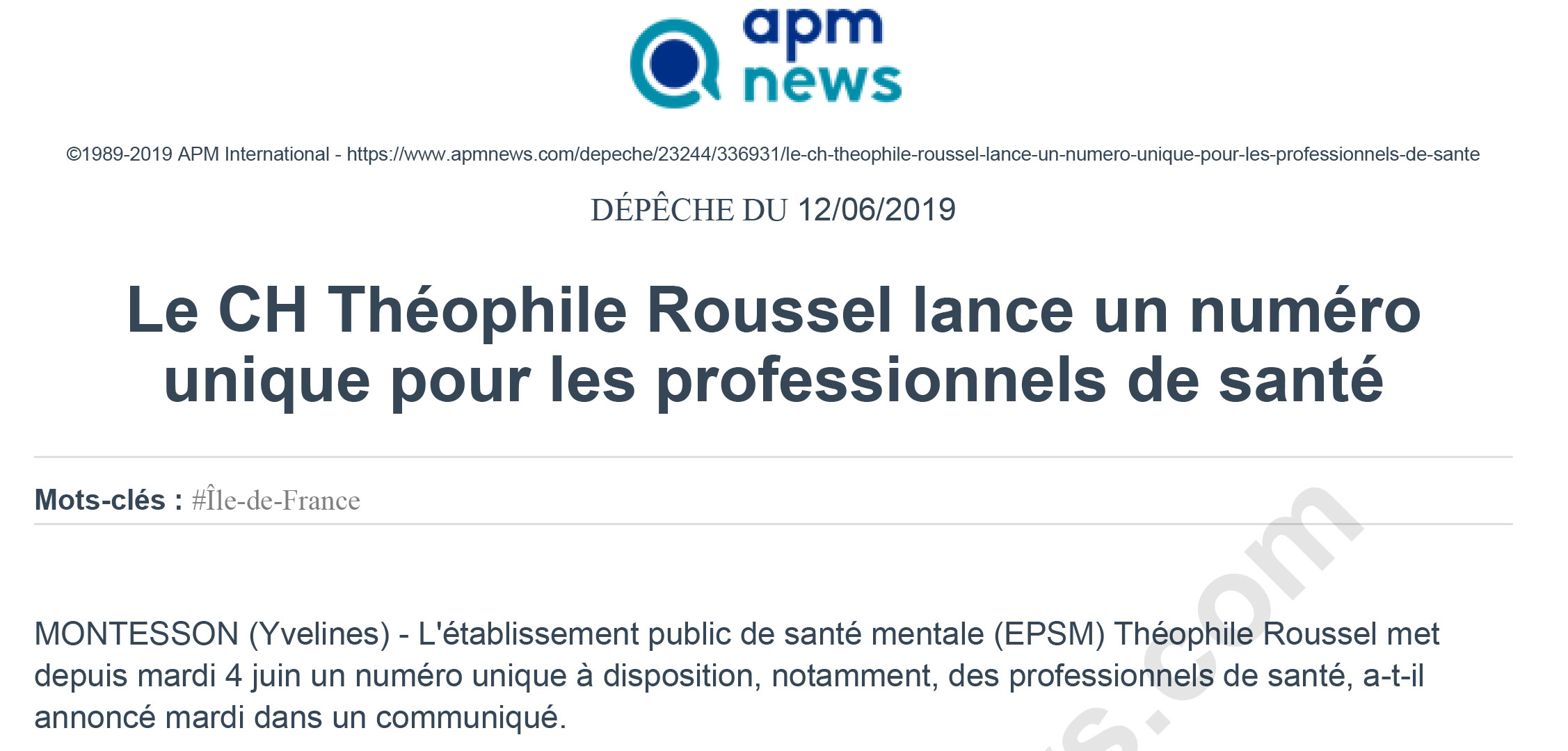 Le CH Théophile Roussel lance un numéro unique pour les professionnels de santé