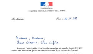 Courrier de la ministre évoquant les mesures du plan pour l’hôpital public